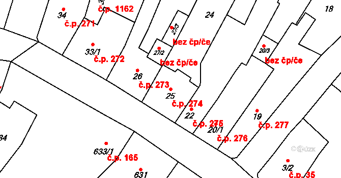 Frýdlant 274 na parcele st. 25 v KÚ Frýdlant, Katastrální mapa