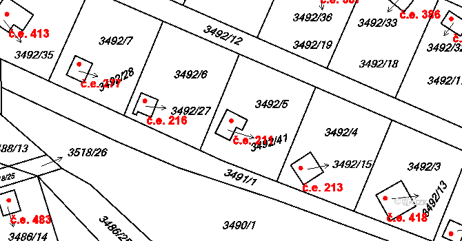 Boskovice 211 na parcele st. 3492/41 v KÚ Boskovice, Katastrální mapa