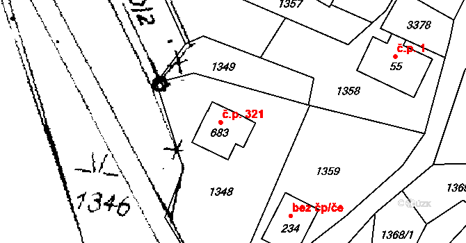 Písek 321 na parcele st. 683 v KÚ Písek u Jablunkova, Katastrální mapa