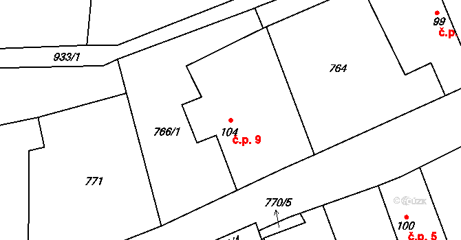 Borek 9, Suchomasty na parcele st. 104 v KÚ Suchomasty, Katastrální mapa