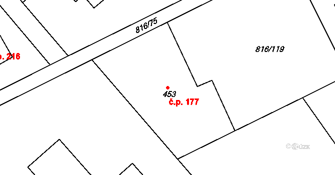 Doubrava 177, Žďár na parcele st. 453 v KÚ Žďár u Mnichova Hradiště, Katastrální mapa