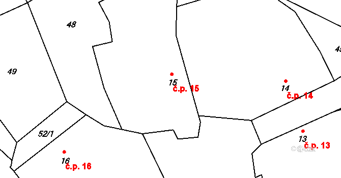Ostrovce 15, Černošín na parcele st. 15 v KÚ Ostrovce, Katastrální mapa