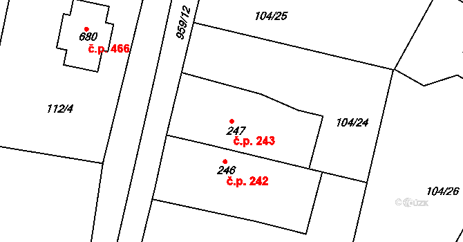 Předměřice nad Labem 243 na parcele st. 247 v KÚ Předměřice nad Labem, Katastrální mapa