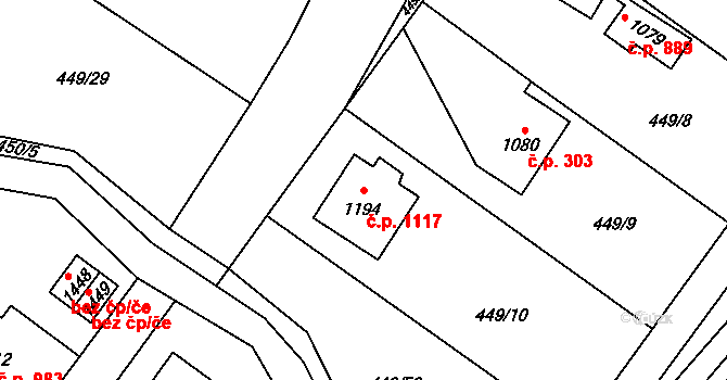 Třebechovice pod Orebem 1117 na parcele st. 1194 v KÚ Třebechovice pod Orebem, Katastrální mapa