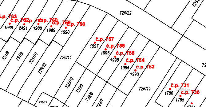 Chlumec nad Cidlinou IV 756, Chlumec nad Cidlinou na parcele st. 1996 v KÚ Chlumec nad Cidlinou, Katastrální mapa