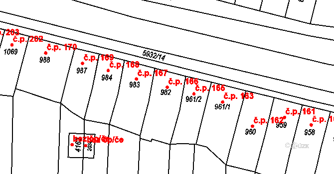 Dolní Předměstí 166, Polička na parcele st. 982 v KÚ Polička, Katastrální mapa