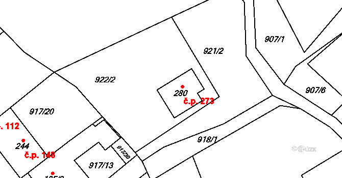 Chvalčov 273 na parcele st. 280 v KÚ Chvalčov, Katastrální mapa