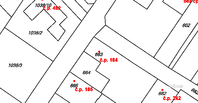 Křelov 184, Křelov-Břuchotín na parcele st. 663 v KÚ Křelov, Katastrální mapa