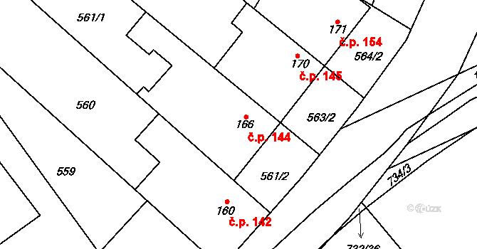 Pňovice 144 na parcele st. 166 v KÚ Pňovice, Katastrální mapa