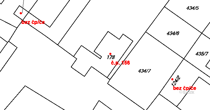 Střelice 156, Uničov na parcele st. 178 v KÚ Střelice u Litovle, Katastrální mapa