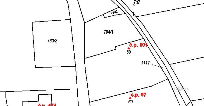 Želivec 101, Sulice na parcele st. 59 v KÚ Sulice, Katastrální mapa