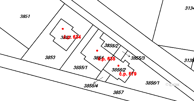 Mimoň I 635, Mimoň na parcele st. 3854 v KÚ Mimoň, Katastrální mapa