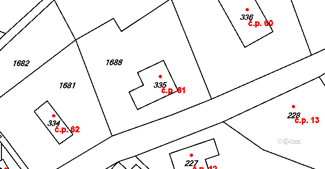 Valy 61, Krompach na parcele st. 335 v KÚ Krompach, Katastrální mapa