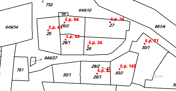 Libotenice 24 na parcele st. 28 v KÚ Libotenice, Katastrální mapa