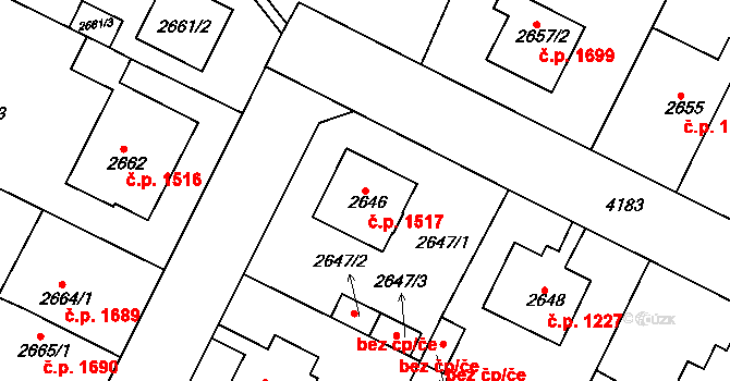 Roudnice nad Labem 1517 na parcele st. 2646 v KÚ Roudnice nad Labem, Katastrální mapa