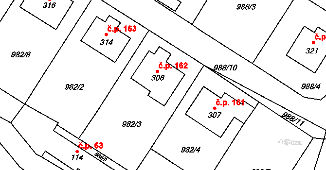 Vojice 162, Podhorní Újezd a Vojice na parcele st. 306 v KÚ Vojice, Katastrální mapa