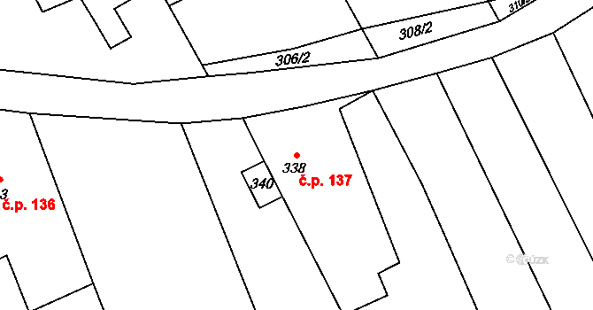 Choryně 137 na parcele st. 338 v KÚ Choryně, Katastrální mapa