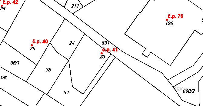 Libošovice 41 na parcele st. 23 v KÚ Libošovice, Katastrální mapa