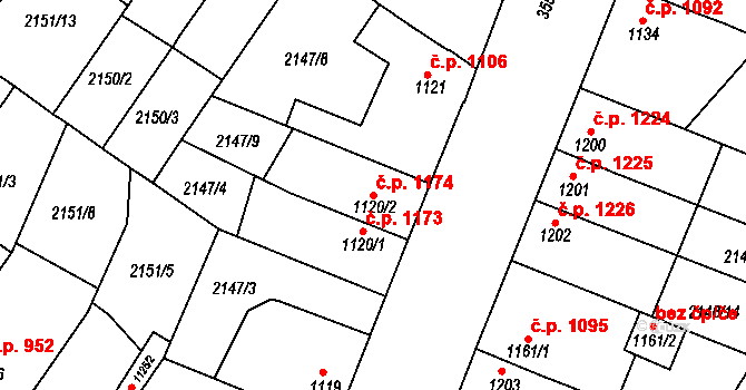 Lysá nad Labem 1174 na parcele st. 1120/2 v KÚ Lysá nad Labem, Katastrální mapa