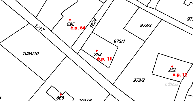 Děčín XXI-Horní Oldřichov 11, Děčín na parcele st. 253 v KÚ Horní Oldřichov, Katastrální mapa