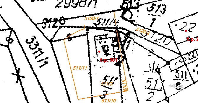 Janov 301 na parcele st. 634 v KÚ Janov u Litomyšle, Katastrální mapa