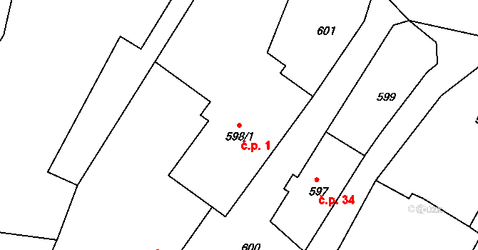 Děčín XXXII-Boletice nad Labem 1, Děčín na parcele st. 598/1 v KÚ Boletice nad Labem, Katastrální mapa