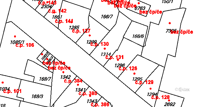 Jejkov 131, Třebíč na parcele st. 1314 v KÚ Třebíč, Katastrální mapa
