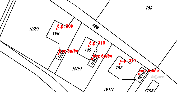 Pudlov 310, Bohumín na parcele st. 190 v KÚ Pudlov, Katastrální mapa