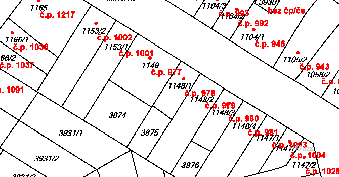 Břeclav 978 na parcele st. 1148/1 v KÚ Břeclav, Katastrální mapa