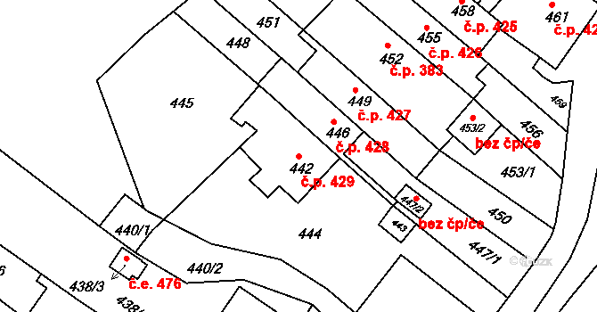 Obřany 429, Brno na parcele st. 442 v KÚ Obřany, Katastrální mapa