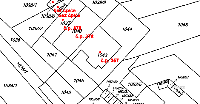 Komín 357, Brno na parcele st. 1043 v KÚ Komín, Katastrální mapa