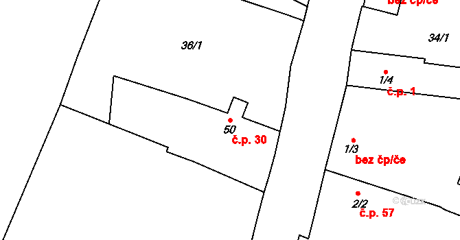 Senkov 30, Zbrašín na parcele st. 50 v KÚ Senkov, Katastrální mapa