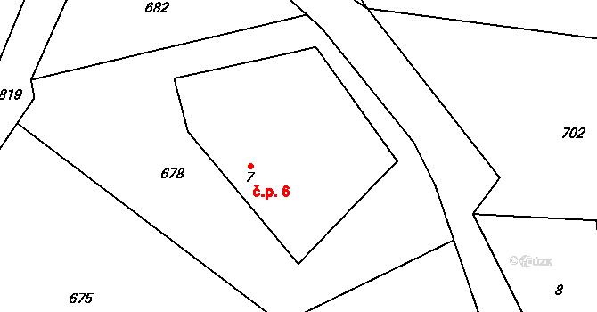 Šejby 6, Horní Stropnice na parcele st. 7 v KÚ Šejby, Katastrální mapa