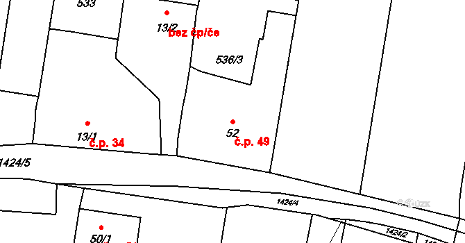 Nuzice 49, Týn nad Vltavou na parcele st. 52 v KÚ Nuzice, Katastrální mapa