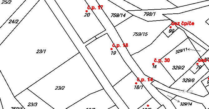 Suchdol 18, Vavřinec na parcele st. 19 v KÚ Suchdol v Moravském krasu, Katastrální mapa