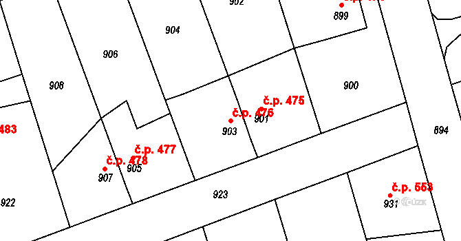 Volyně 476 na parcele st. 903 v KÚ Volyně, Katastrální mapa