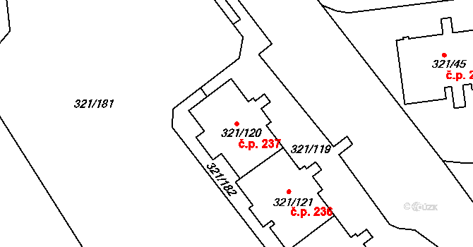 Prosetice 237, Teplice na parcele st. 321/120 v KÚ Prosetice, Katastrální mapa