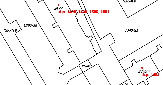 Trnovany 1498,1499,1500,1501, Teplice na parcele st. 2477 v KÚ Teplice-Trnovany, Katastrální mapa
