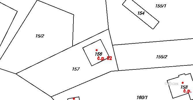 Milonice 52 na parcele st. 156 v KÚ Milonice u Lipůvky, Katastrální mapa
