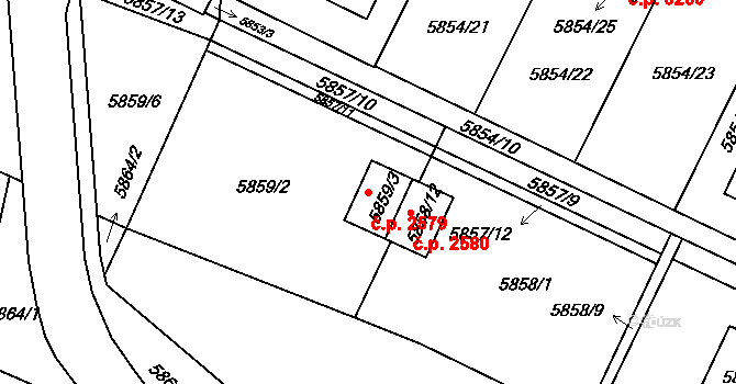 Frýdek 2579, Frýdek-Místek na parcele st. 5859/3 v KÚ Frýdek, Katastrální mapa