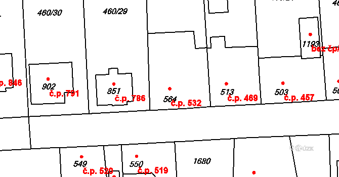 Blovice 532 na parcele st. 564 v KÚ Blovice, Katastrální mapa