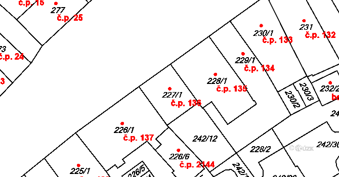 Sokolov 136 na parcele st. 227/1 v KÚ Sokolov, Katastrální mapa