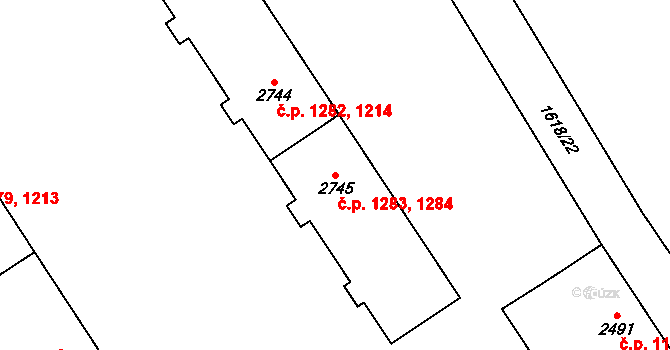 Cheb 1283,1284 na parcele st. 2745 v KÚ Cheb, Katastrální mapa
