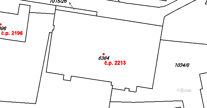 Cheb 2213 na parcele st. 6384 v KÚ Cheb, Katastrální mapa