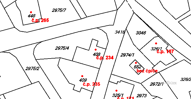 Jílové 234 na parcele st. 408 v KÚ Jílové u Děčína, Katastrální mapa