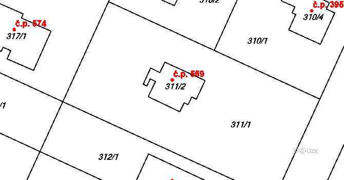 Klánovice 569, Praha na parcele st. 311/2 v KÚ Klánovice, Katastrální mapa