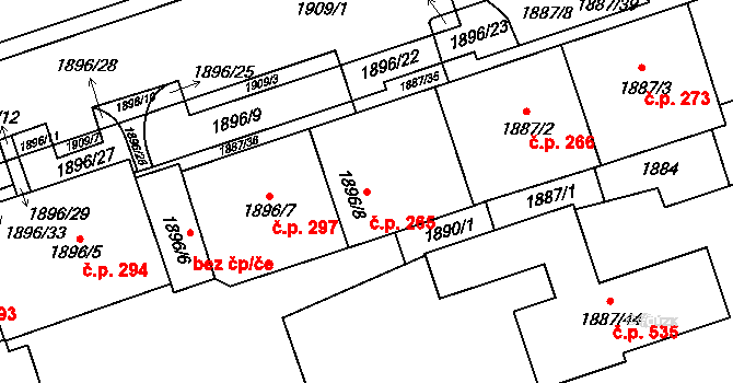 Žižkov 265,266,273,297,299,, Praha na parcele st. 1887/2 v KÚ Žižkov, Katastrální mapa