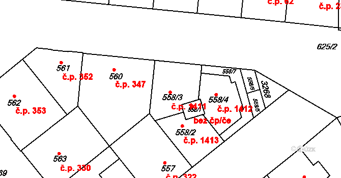 Michle 1411, Praha na parcele st. 558/3 v KÚ Michle, Katastrální mapa
