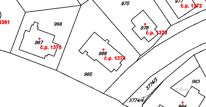 Libeň 1374, Praha na parcele st. 966 v KÚ Libeň, Katastrální mapa