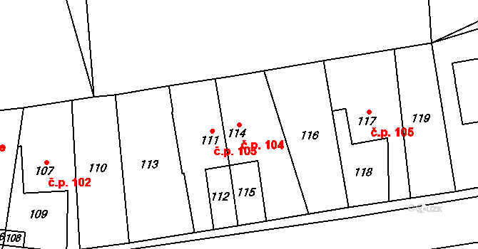 Lhota u Příbramě 104 na parcele st. 114 v KÚ Lhota u Příbramě, Katastrální mapa
